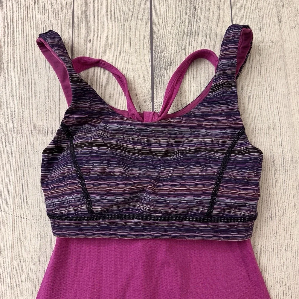 Lululemon No Limits Purple Wee Stripe Tank Top Size 4 Women's Workout Activewear